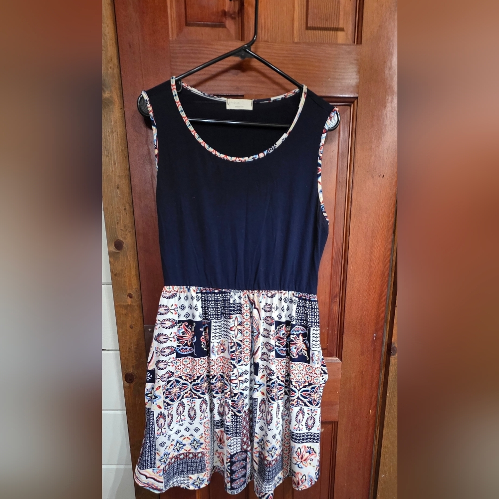 Elegant Navy and Multicolor Midi Dress